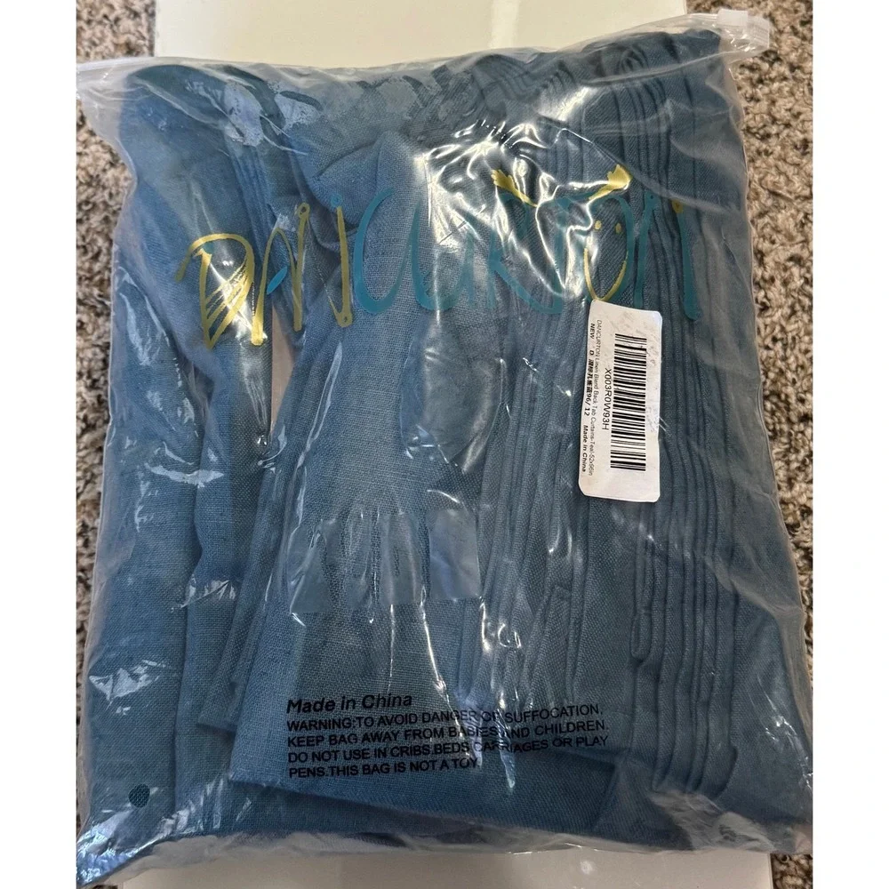 Dancurton Linen Blend Back Tie Curtains Teal Blue Custom Feel 50x96 Set of 2